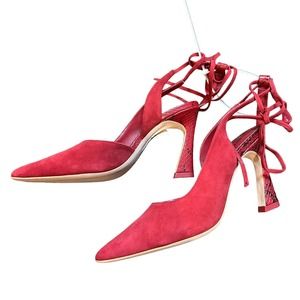 Deltan Juliana Suede Snake Print Ankle Wrap Heels Sz 6